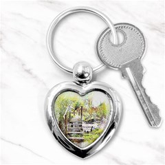 River Bridge Art Abstract Nature Key Chains (heart)  by Celenk