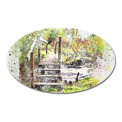 River Bridge Art Abstract Nature Oval Magnet by Celenk