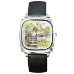 River Bridge Art Abstract Nature Square Metal Watch Front