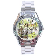 River Bridge Art Abstract Nature Stainless Steel Analogue Watch by Celenk