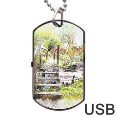 River Bridge Art Abstract Nature Dog Tag Usb Flash (two Sides) by Celenk