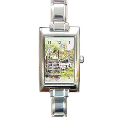 River Bridge Art Abstract Nature Rectangle Italian Charm Watch by Celenk