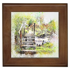 River Bridge Art Abstract Nature Framed Tiles by Celenk