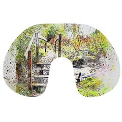 River Bridge Art Abstract Nature Travel Neck Pillows by Celenk