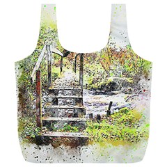 River Bridge Art Abstract Nature Full Print Recycle Bags (l)  by Celenk