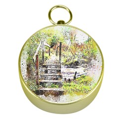 River Bridge Art Abstract Nature Gold Compasses by Celenk