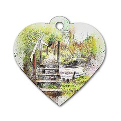 River Bridge Art Abstract Nature Dog Tag Heart (two Sides) by Celenk