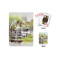 River Bridge Art Abstract Nature Playing Cards (mini)  by Celenk