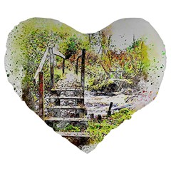 River Bridge Art Abstract Nature Large 19  Premium Heart Shape Cushions