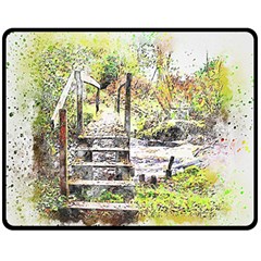 River Bridge Art Abstract Nature Double Sided Fleece Blanket (medium)  by Celenk