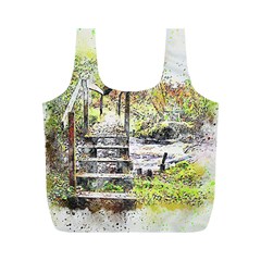 River Bridge Art Abstract Nature Full Print Recycle Bags (m)  by Celenk