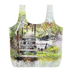 River Bridge Art Abstract Nature Full Print Recycle Bags (l)  by Celenk