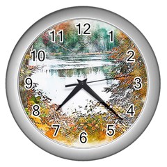 River Water Art Abstract Stones Wall Clocks (silver)  by Celenk