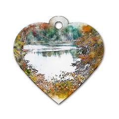 River Water Art Abstract Stones Dog Tag Heart (two Sides) by Celenk