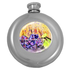 Fruit Plums Art Abstract Nature Round Hip Flask (5 Oz) by Celenk