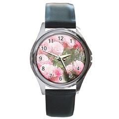 Flowers Roses Art Abstract Nature Round Metal Watch by Celenk