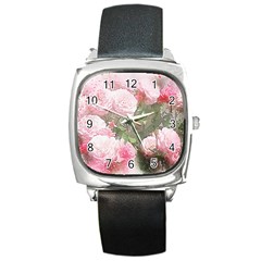 Flowers Roses Art Abstract Nature Square Metal Watch by Celenk