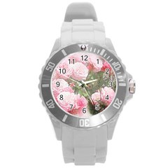 Flowers Roses Art Abstract Nature Round Plastic Sport Watch (l) by Celenk