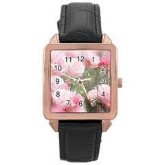 Flowers Roses Art Abstract Nature Rose Gold Leather Watch  by Celenk