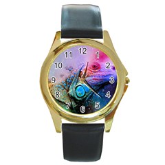 Lizard Reptile Art Abstract Animal Round Gold Metal Watch by Celenk