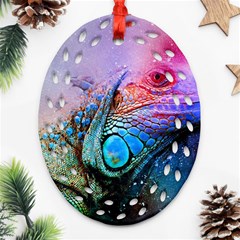 Lizard Reptile Art Abstract Animal Oval Filigree Ornament (two Sides) by Celenk