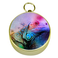 Lizard Reptile Art Abstract Animal Gold Compasses by Celenk