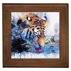 Tiger Drink Animal Art Abstract Framed Tiles by Celenk