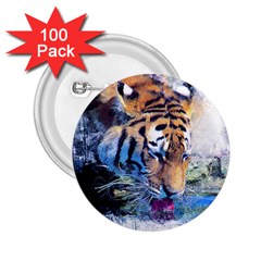 Tiger Drink Animal Art Abstract 2 25  Buttons (100 Pack)  by Celenk