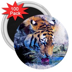 Tiger Drink Animal Art Abstract 3  Magnets (100 Pack) by Celenk