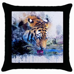 Tiger Drink Animal Art Abstract Throw Pillow Case (black) by Celenk