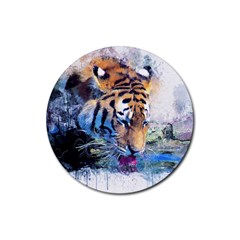 Tiger Drink Animal Art Abstract Rubber Coaster (round)  by Celenk