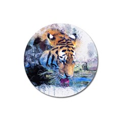 Tiger Drink Animal Art Abstract Magnet 3  (round) by Celenk