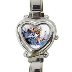 Tiger Drink Animal Art Abstract Heart Italian Charm Watch by Celenk