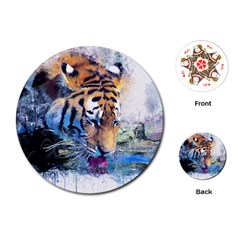 Tiger Drink Animal Art Abstract Playing Cards (round)  by Celenk