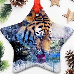 Tiger Drink Animal Art Abstract Star Ornament (two Sides) by Celenk