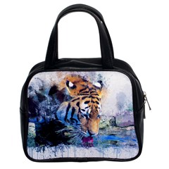 Tiger Drink Animal Art Abstract Classic Handbags (2 Sides) by Celenk