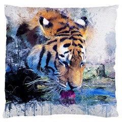 Tiger Drink Animal Art Abstract Large Cushion Case (one Side) by Celenk