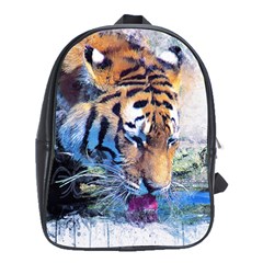 Tiger Drink Animal Art Abstract School Bag (xl) by Celenk