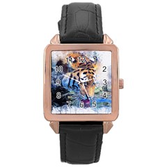 Tiger Drink Animal Art Abstract Rose Gold Leather Watch  by Celenk