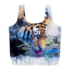 Tiger Drink Animal Art Abstract Full Print Recycle Bags (l)  by Celenk