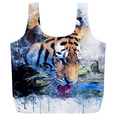 Tiger Drink Animal Art Abstract Full Print Recycle Bags (l)  by Celenk