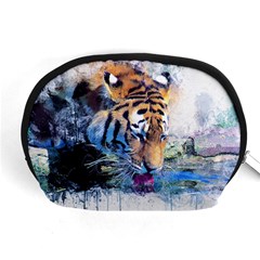 Tiger Drink Animal Art Abstract Accessory Pouches (medium)  by Celenk