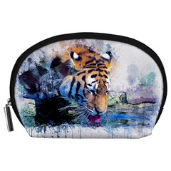 Tiger Drink Animal Art Abstract Accessory Pouches (large)  by Celenk