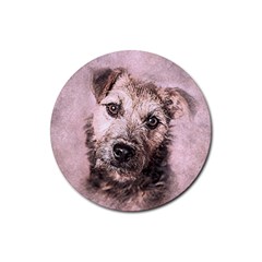 Dog Pet Terrier Art Abstract Rubber Coaster (round)  by Celenk