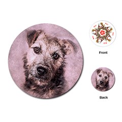 Dog Pet Terrier Art Abstract Playing Cards (round)  by Celenk