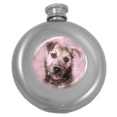 Dog Pet Terrier Art Abstract Round Hip Flask (5 Oz) by Celenk