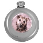 Dog Pet Terrier Art Abstract Round Hip Flask (5 oz) Front