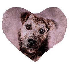 Dog Pet Terrier Art Abstract Large 19  Premium Flano Heart Shape Cushions by Celenk