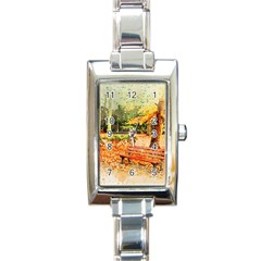 Tree Park Bench Art Abstract Rectangle Italian Charm Watch by Celenk