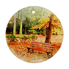 Tree Park Bench Art Abstract Ornament (round) by Celenk